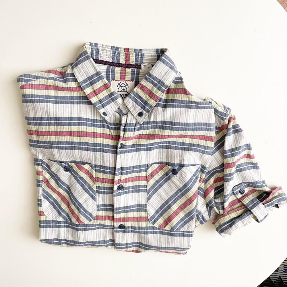 Burkman Bros Men’s Lightweight Cotton Stripe Short Sleeve Button Shirt Medium